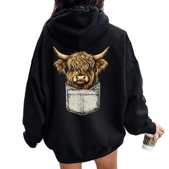 Scottish Highland Cow Messy Bun Scottish Highlander Cow Women Oversized Hoodie Back Print | Mazezy