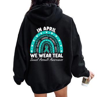 Sexual Assault Awareness Rainbow I Wear Teal Ribbon Support Women Oversized Hoodie Back Print - Thegiftio UK