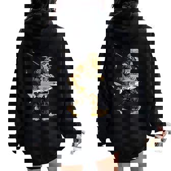 Shark Bigfoot Fisherman Saltwater Fishing Sasquatch Women Oversized Hoodie Back Print | Mazezy