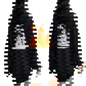 Smiling Sun And Sandcastle Adventure Women Oversized Hoodie Back Print | Mazezy