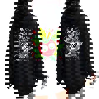 Smiling Tomato With Leafy Background Art Women Oversized Hoodie Back Print | Mazezy