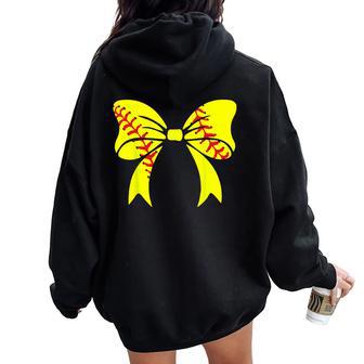 Softball Bow Softball Player For Women Mom Girl Women Oversized Hoodie Back Print - Thegiftio UK