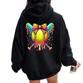 Softball Player Girl Ice Cream Softball Bat Drip Women Oversized Hoodie Back Print | Mazezy