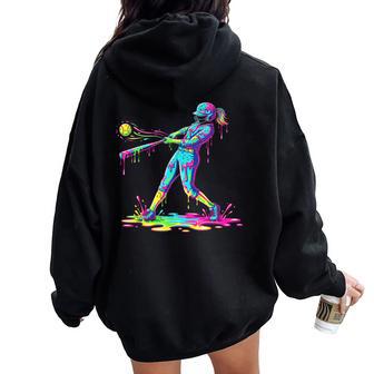 Softball Player Girl Ice Cream Softball Drip Women Oversized Hoodie Back Print - Thegiftio UK