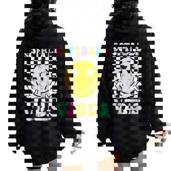 Softball Vibes Softball Retro Groovy Game Day Girls Women Women Oversized Hoodie Back Print | Seseable CA