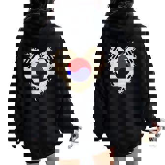 South Korea Flag Love Heart Patriotic Mom Dad Family School Women Oversized Hoodie Back Print | Mazezy