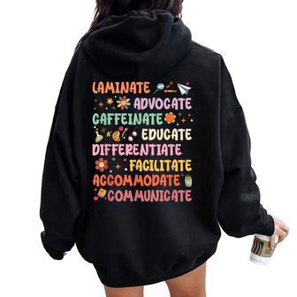 Sped Caffeinate Advocate Laminate Educate Teacher Facilitate For Women Women Oversized Hoodie Back Print - Thegiftio UK