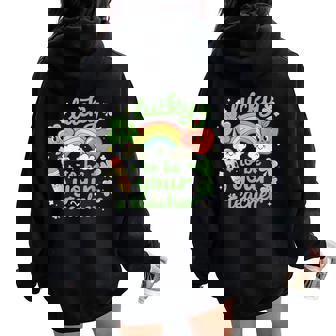 St Patrick's Day Teacher Lucky Teacher Retro St Patrick Women Oversized Hoodie Back Print - Thegiftio