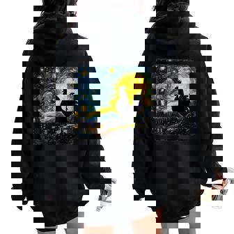 Starry Night Van Gogh Farmer Chicken Rooster Graphic Women Oversized Hoodie Back Print | Mazezy