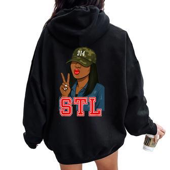 Stl 314 Hat Camo Black Woman St Louis Women Oversized Hoodie Back Print - Thegiftio UK