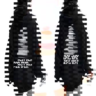 Stone Balance Stacker Rock By Rock Peace By Peace Women Oversized Hoodie Back Print | Mazezy