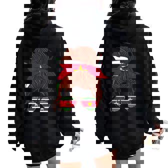 Suriname Flag Woman Messy Hair Bun Surinamese Roots Women Oversized Hoodie Back Print | Mazezy
