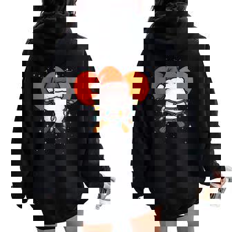 Table Tennis Player Christmas Hat Lights On Ball Women Oversized Hoodie Back Print | Mazezy