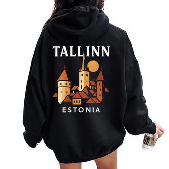 Tallinn Estonia Medieval Old Town Vintage Retro Estonian Women Oversized Hoodie Back Print | Mazezy