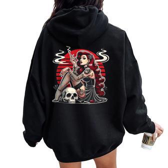 Tatouage Gothique Pin-Up Fille Crâneintage Horreur Rockabilly Sweat à capuche oversize pour femme avec imprimé dans le dos - Cadeauxyz