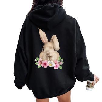 Tête De Lapin Avec Fleurs Imprimé Aquarelle De Lapin De Pâques Sweat à capuche oversize pour femme avec imprimé dans le dos - Cadeauxyz
