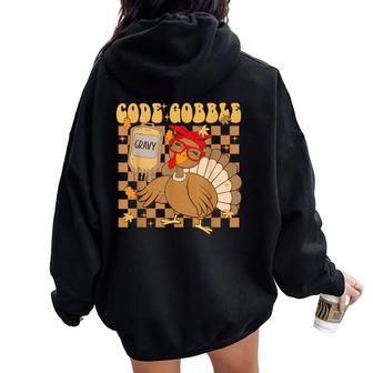 Thanksgiving Nurse Code Gobble Turkey Rn Cna Nurse Women Oversized Hoodie Back Print - Thegiftio UK