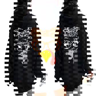 Thanksgiving Outfit Girls Turkey Face Leopard Glasses Women Oversized Hoodie Back Print | Seseable FR