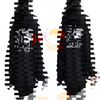 This Girl Lovesushi かわいい フェミニン 食べ物 引用アート レディース オーバーサイズ パーカー バックプリント - Kawaiitshirt