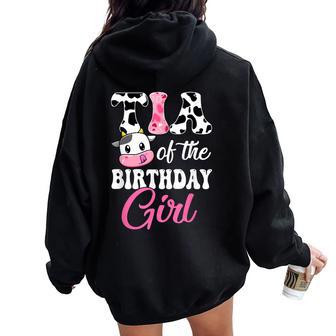 Tia Of The Birthday Girl Farm Cow 1St Birthday Girl Women Oversized Hoodie Back Print - Thegiftio UK
