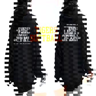 Tigers Softball Mom Orange Tiger Pride Softball Coach Tiger Women Oversized Hoodie Back Print | Seseable UK