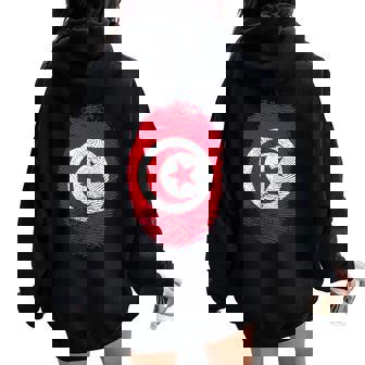 Tunisia Flag Fingerprint Proud Tunisian Men Women Kids DNA Women Oversized Hoodie Back Print | Mazezy