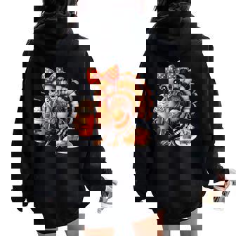 Turkey Drinking Coffee Bow Turkey Day Thanksgiving Women Oversized Hoodie Back Print | Seseable UK