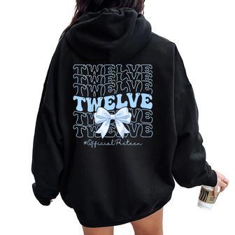 Twelve Official Pren Blue Bow 12Th Birthday Girl Women Oversized Hoodie Back Print - Thegiftio UK