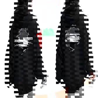 UAE United Arab Emirates Flag Ripped Chest Torn Effect Women Oversized Hoodie Back Print | Mazezy