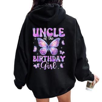 Uncle Of The Birthday Girl Butterfly Family Matching Women Oversized Hoodie Back Print | Mazezy