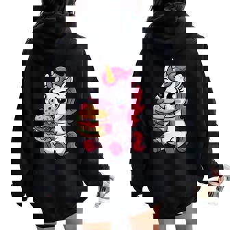 Unicorn Eating Burger Shirt Cute Unicorn Burger Women Oversized Hoodie Back Print | Mazezy