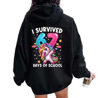 Unicorn I Survived 67 Days Of School Meme For Girls Women Oversized Hoodie Back Print | Mazezy
