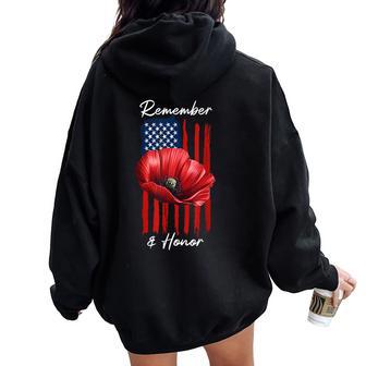 Veterans Day Usa Memorial Day Red Poppy Flower Military Women Oversized Hoodie Back Print | Mazezy