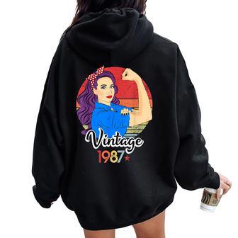 Vintage 1987Eñoras 37 Cumpleaños Retro 37Th Birthday Women Oversized Hoodie Back Print - Regaloses