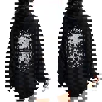 Vintage Clear Lake Iowa Outdoors Vacation Women Oversized Hoodie Back Print | Mazezy