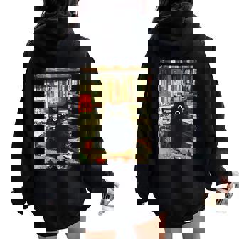 Vintage Japanese Cat Book Lovers Librarian Cat Dad Teacher Women Oversized Hoodie Back Print | Seseable CA