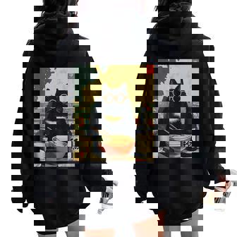 Vintage Japanese Cat Ramen Cat Dad Retro Graphic Women Women Oversized Hoodie Back Print | Seseable UK