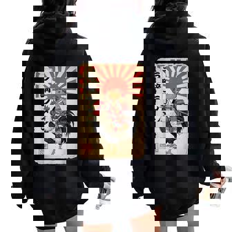 Vintage Japanese Samurai Capybara Rooster Chicken Anime Women Oversized Hoodie Back Print - Thegiftio