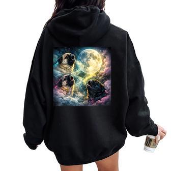 Vintage Pug Youth Life Dad Mom Retro Dog Howling Moon Women Oversized Hoodie Back Print - Thegiftio UK