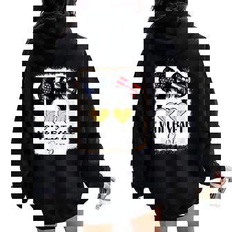 Volleyball Girl USA Flag Bleached Leopard Volleyballer Girls Women Oversized Hoodie Back Print | Mazezy