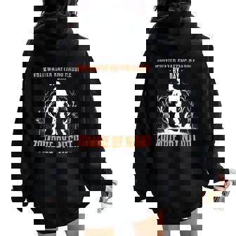 Water Rafting Paddle By Day Zombie By Night Halloween Women Oversized Hoodie Back Print | Mazezy