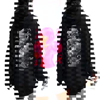 Women African American Fight Breast Cancer Pink Ribbon Women Oversized Hoodie Back Print | Mazezy