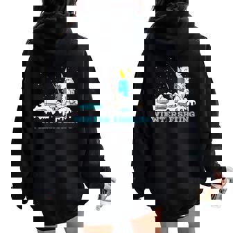 Yeti Polar Bear Ice Fishing In Winter At The Water Women Oversized Hoodie Back Print | Mazezy