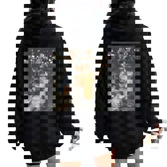 Yorkie Drinking Iced Coffee Animal Meme Dog Lover Women Oversized Hoodie Back Print - Thegiftio