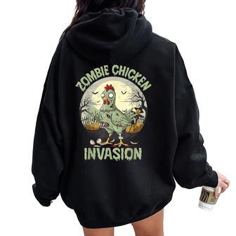 Zombie Chicken Invasion Halloween Women Oversized Hoodie Back Print - Thegiftio UK