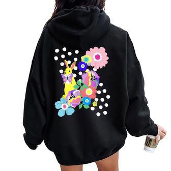 うさぎ花 レディース オーバーサイズ パーカー バックプリント - Kawaiitshirt