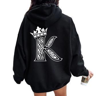 アルファベットtシャツ イニシャル文字 K & King Queen 王冠 レディース オーバーサイズ パーカー バックプリント - Kawaiitshirt