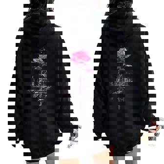 バラ 花 イラスト グラフィック 抽象 ピクセルアート バラ レディース オーバーサイズ パーカー バックプリント - Kawaiitshirt