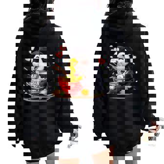 ペンギン食べる ラーメン 麺 ペンギン 男の子 女の子 キッズ 大人 レディース オーバーサイズ パーカー バックプリント - Kawaiitshirt