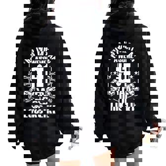 男性、女性、91歳の誕生日への91歳の誕生日プレゼント レディース オーバーサイズ パーカー バックプリント - Kawaiitshirt